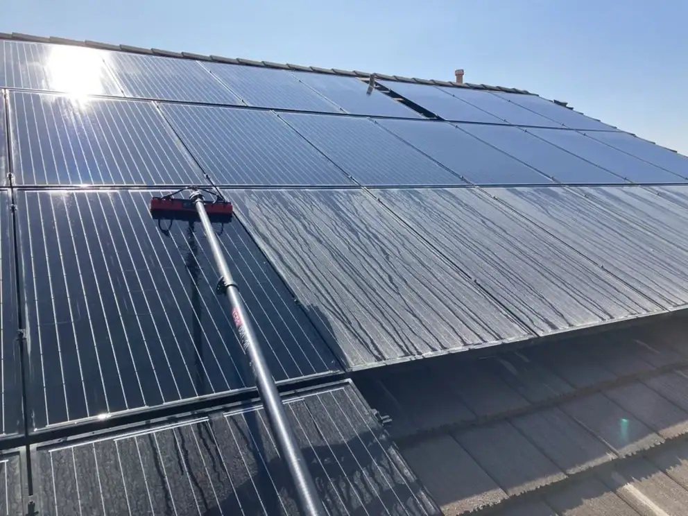 Cleaning Solar Panels Rooftop San Bernardino County California_3
