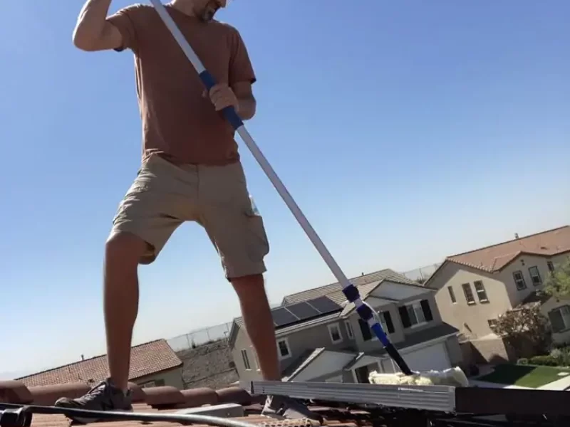Cleaning Solar Panels Rooftop San Bernardino County California_1