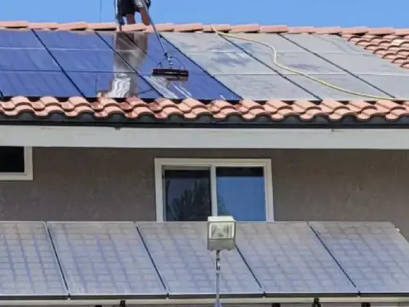 Cleaning Solar Panels Rooftop San Bernardino County California_2