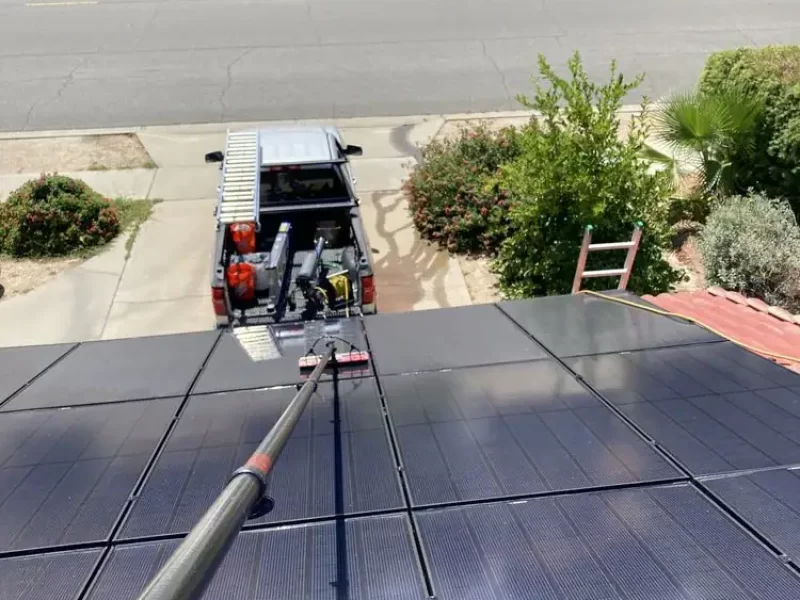 Cleaning Solar Panels Rooftop San Bernardino County California_5