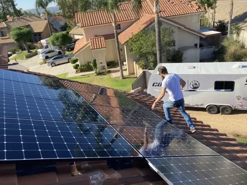 Man Installing Solar Panels San Bernardino County California