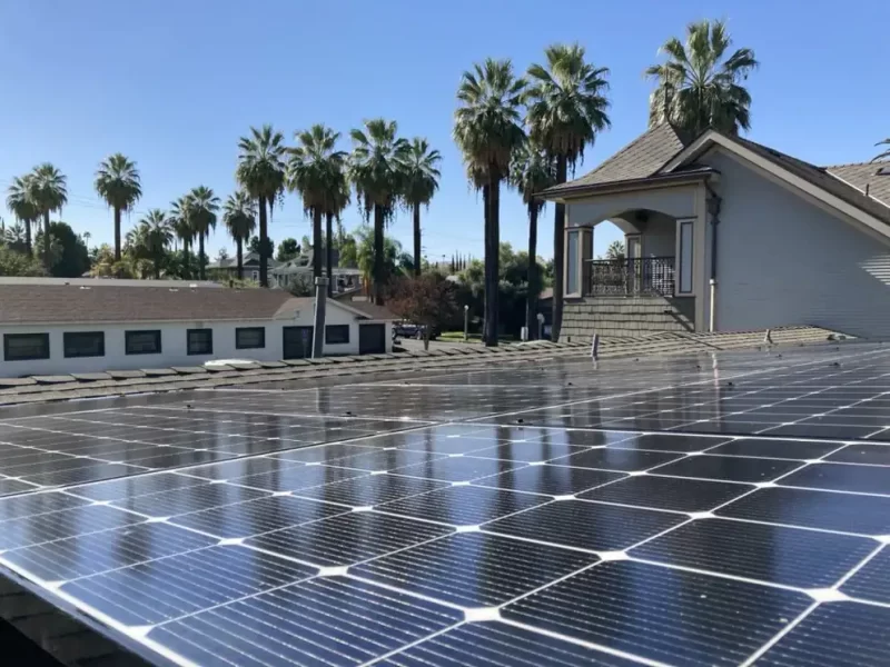 Rooftop Solar Panels Palmtrees San Bernardino County California